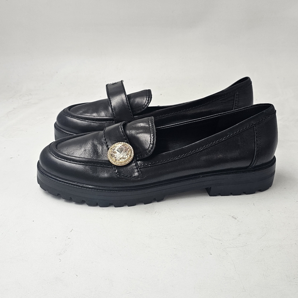 Kate Spade New York Posh Black Leather Lug Sole Loafer Size 8 - Picture 10 of 10